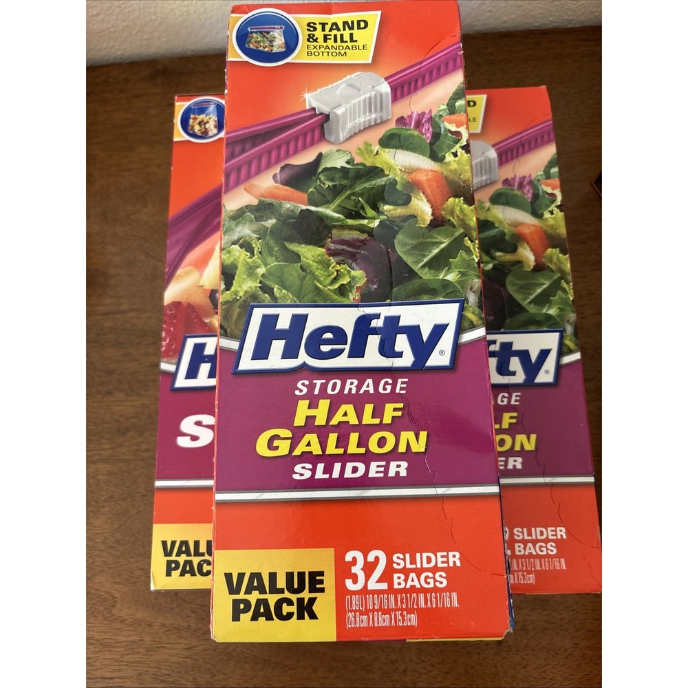 Hefty Storage Slider Bags Half Gallon Value Pack 32 Count Stand Fill New X3